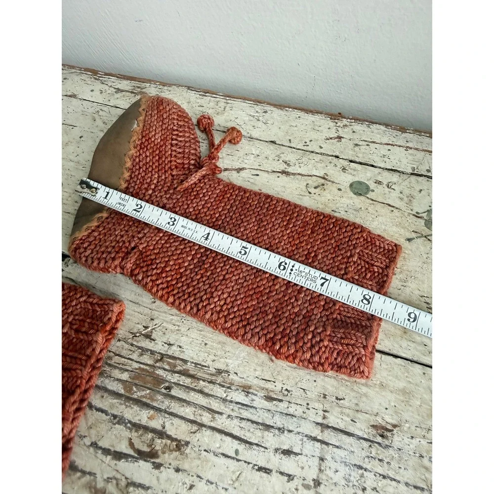 Handmade Knit Slipper Boots Terracotta Orange Leather Sole Kids House Shoes